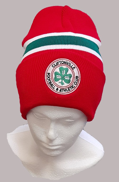 Red ,white & green hooped beanie